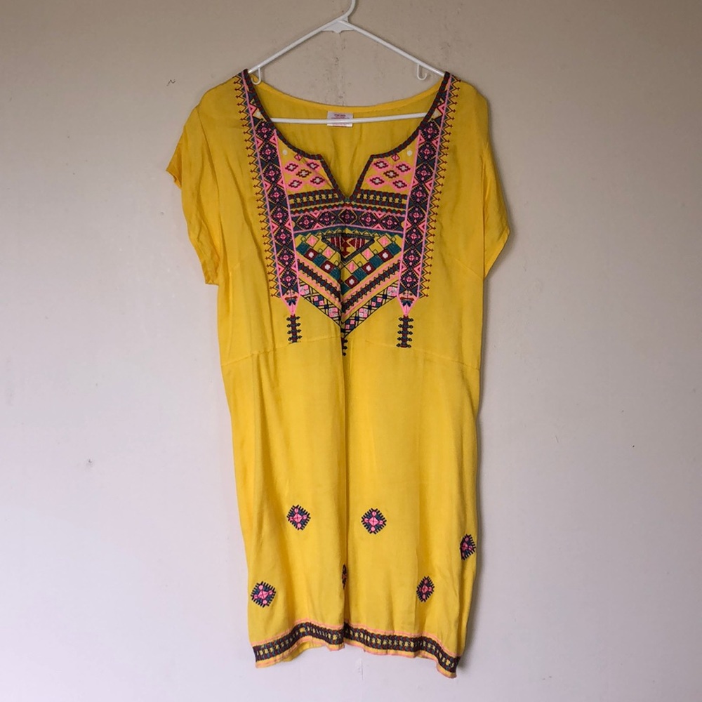 Mexican embroidered Yellow Dress